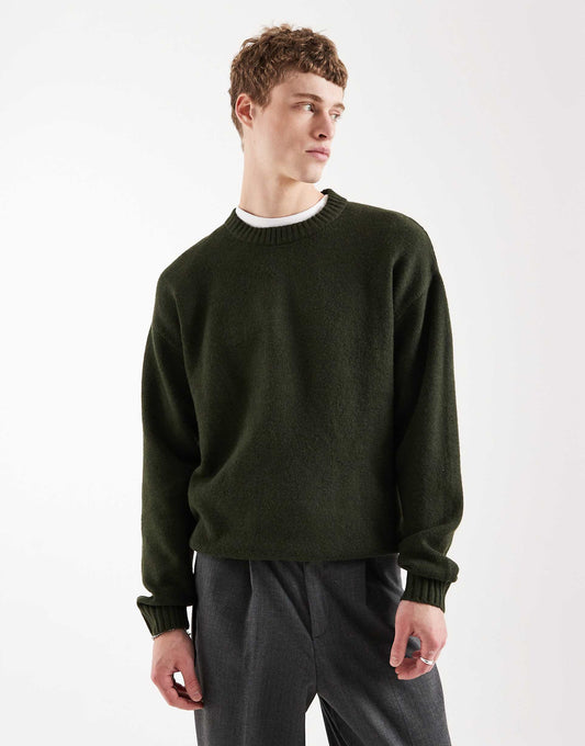 Jack & Jones Original Men fluffy crew neck sweater - Dark Green