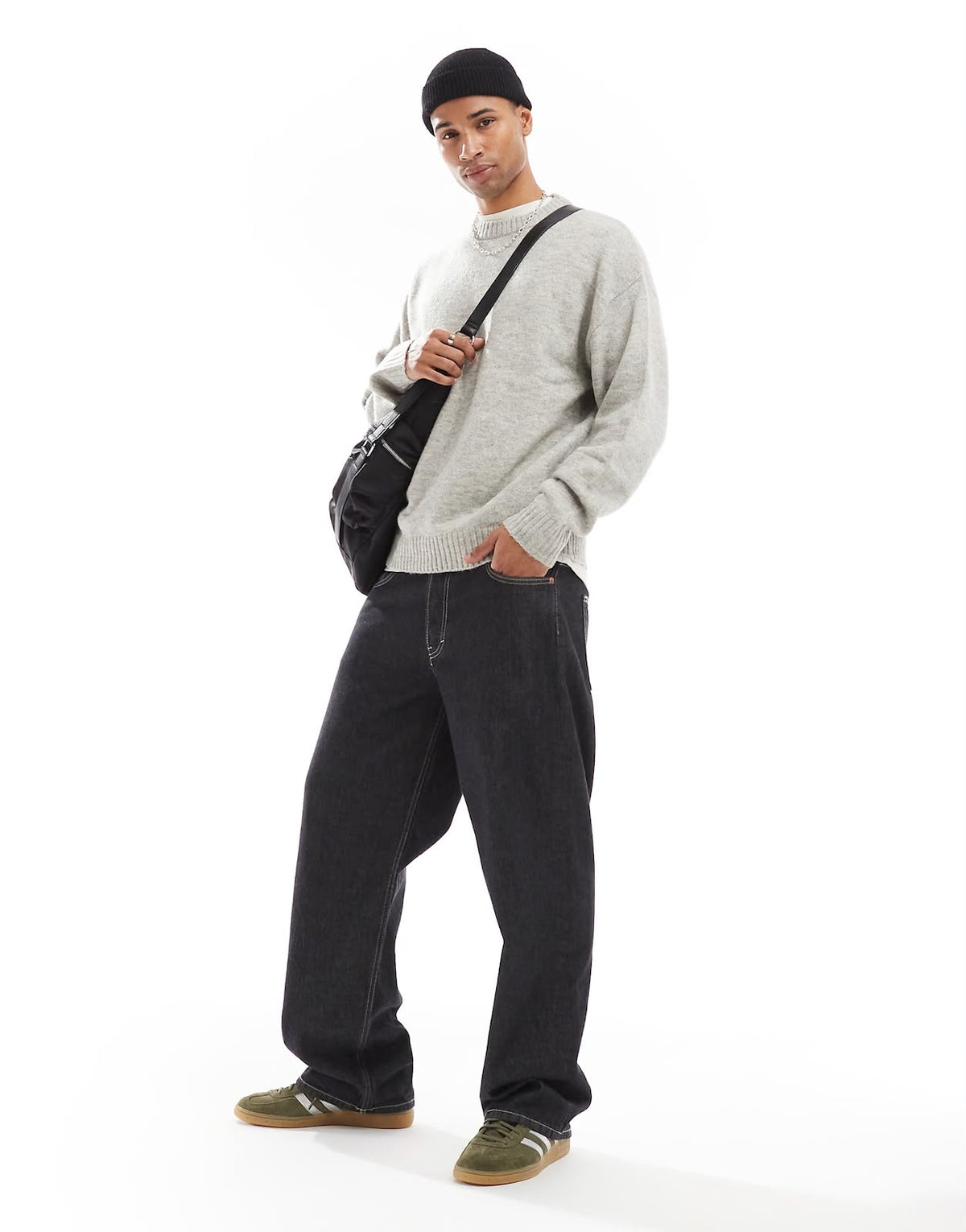 Jack & Jones Original Men fluffy crew neck sweater in Light Grey