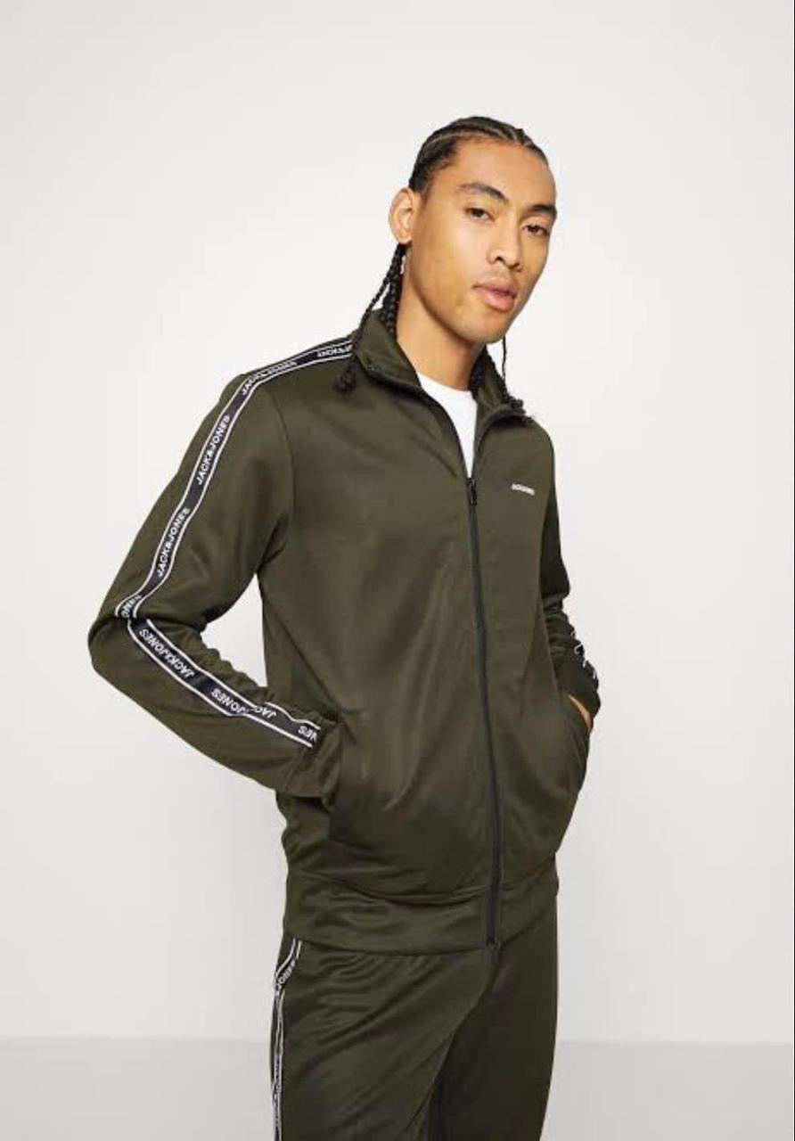 Jack & Jones Original Men Core zip up jacket with taping in olive