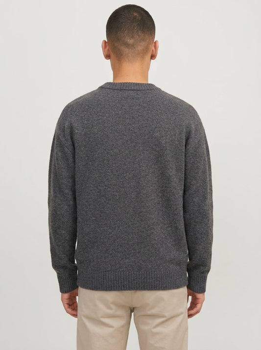 Jack & Jones Original Men fluffy crew neck sweater - Dark Grey