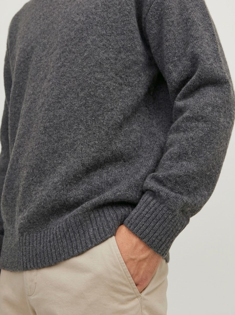 Jack & Jones Original Men fluffy crew neck sweater - Dark Grey