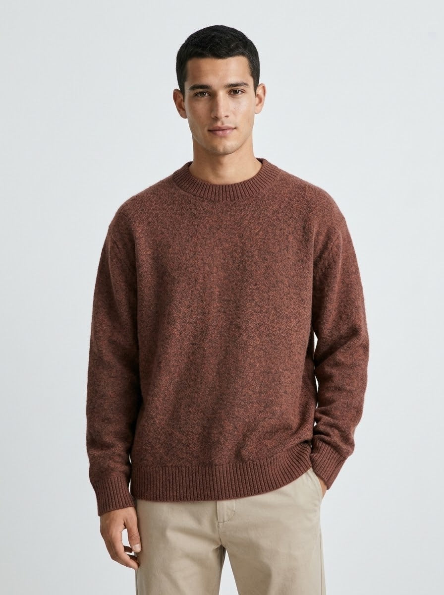 Jack & Jones Original Men fluffy crew neck sweater - Rust