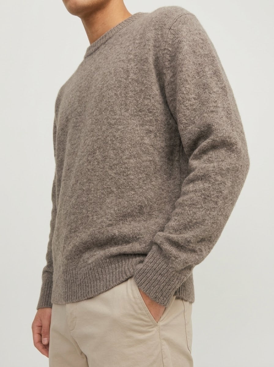 Jack & Jones Original Men fluffy crew neck sweater - Taupe