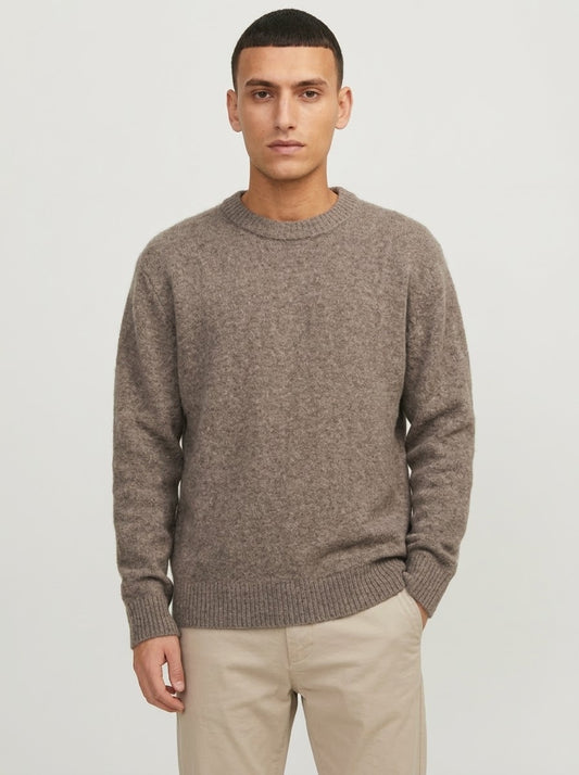 Jack & Jones Original Men fluffy crew neck sweater - Taupe